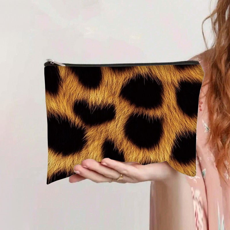 Printed Leopard Print Canvas Cosmetic Bag Student Zipper Pencil Bag Thickened Cosmetic Hand Storage Bag - Image 3